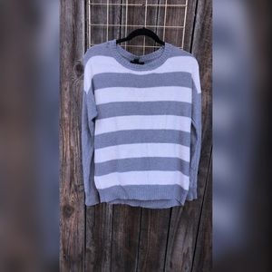 White and grey stripped long sleeve knit shirt